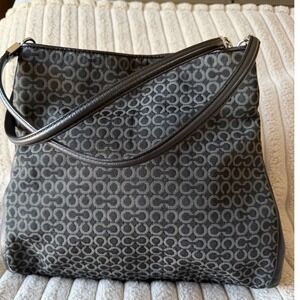 Coach Madison Op Art Needlepoint Phoebe Shoulder Bag Black/Gray Jacquard